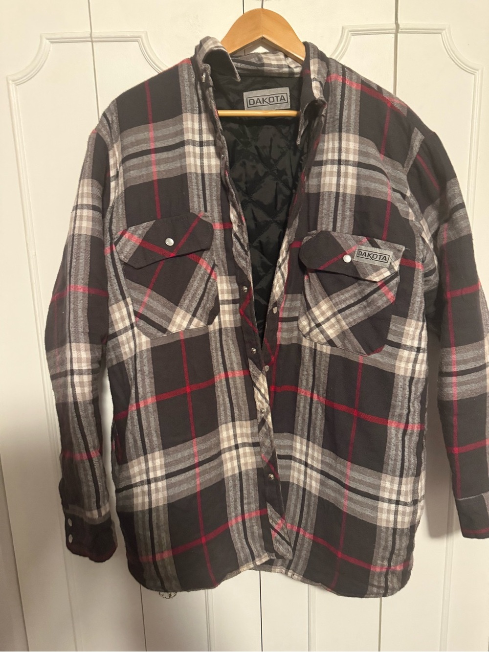 Dakota Quilted Plaid Flannel Shacket - Black, Gray & Red Medium tall